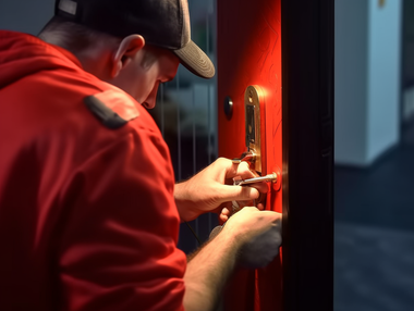 Locksmith working a door lock