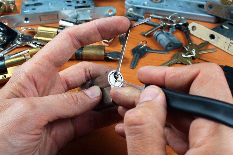 Locksmith working on a lock